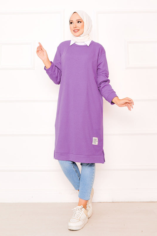 Ribbed Tunic with Emblem Detail, Lilac