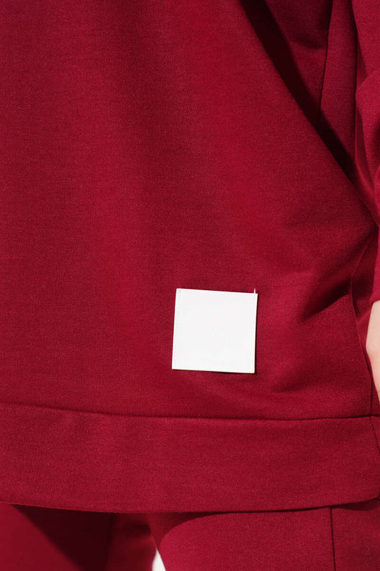 Two Piece Suit with Emblem Detail, Burgundy