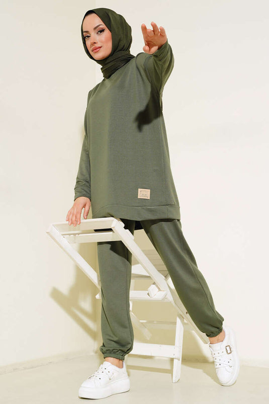 Detailed Armored Two-Piece Set Khaki