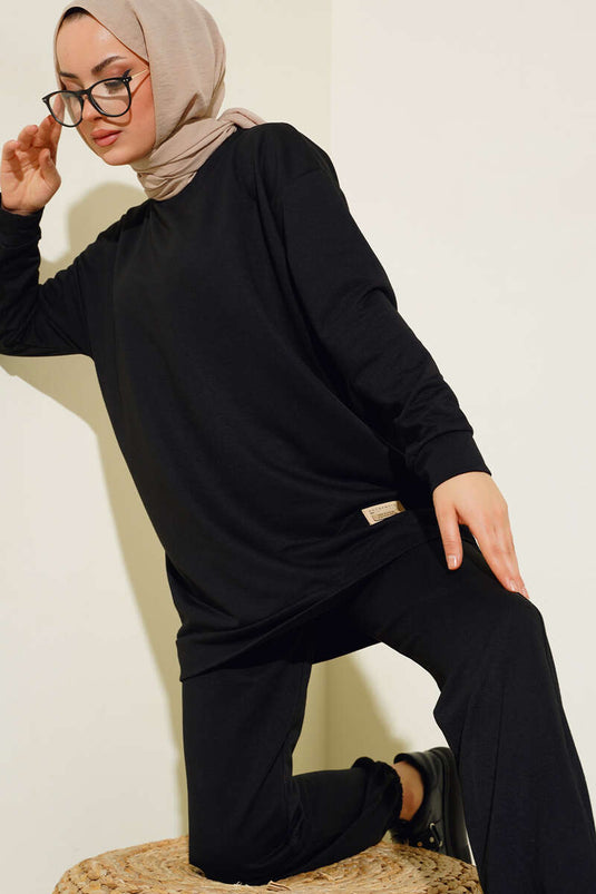 Emblem Detailed Two Piece Suit Black