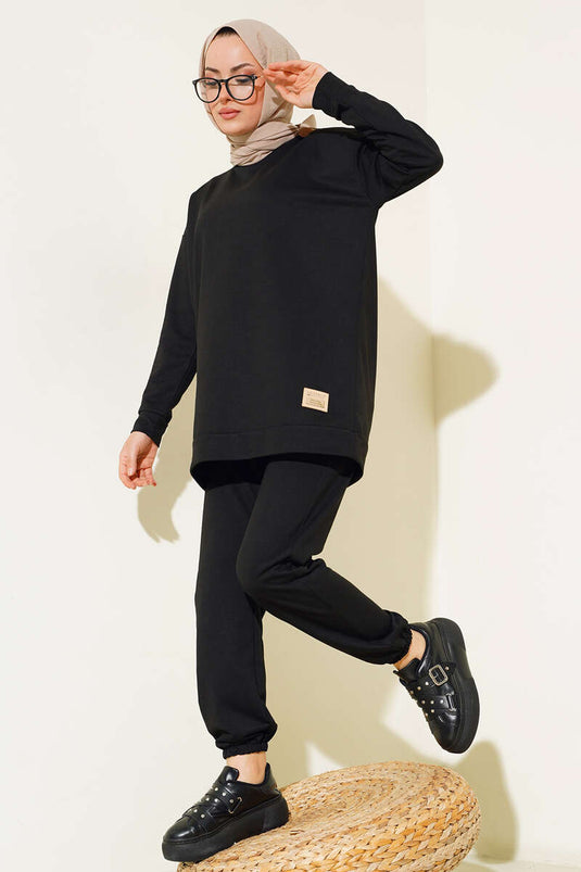 Emblem Detailed Two Piece Suit Black