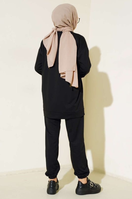 Emblem Detailed Two Piece Suit Black