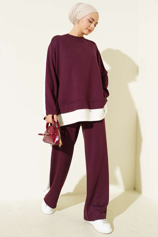 بدلة لويشا المزينة بقطعتين مع تفاصيل الشعار، لون عنابي