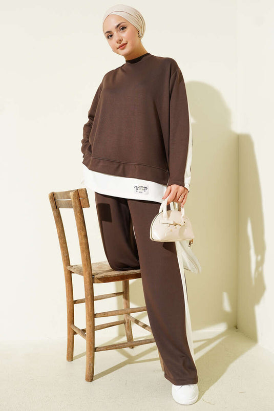 Set due pezzi Loysha decorato marrone con dettaglio emblema