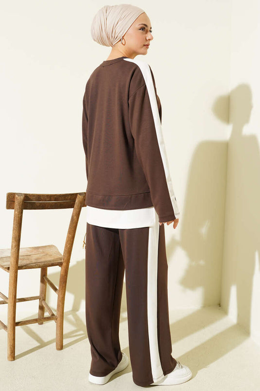 Set due pezzi Loysha decorato marrone con dettaglio emblema