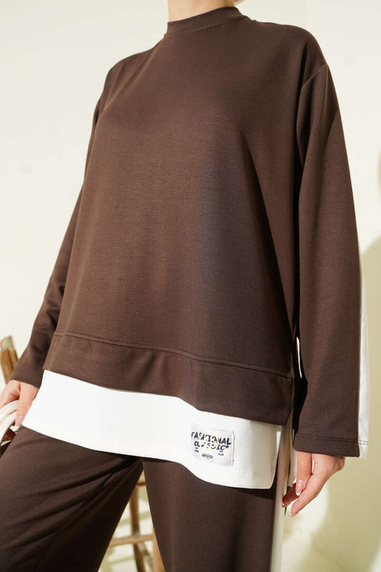 Set due pezzi Loysha decorato marrone con dettaglio emblema