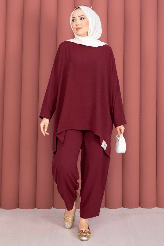 Ensemble d'été ample avec détails en armature, bordeaux