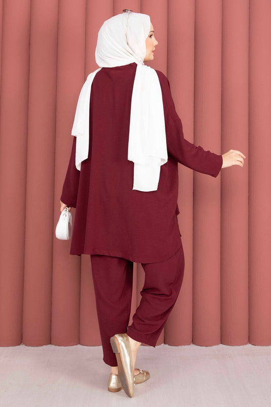 Ensemble d'été ample avec détails en armature, bordeaux