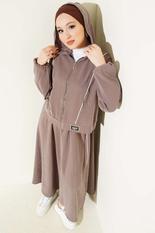 Ensemble jupe en modal à rayures avec détails en armure, couleur vison