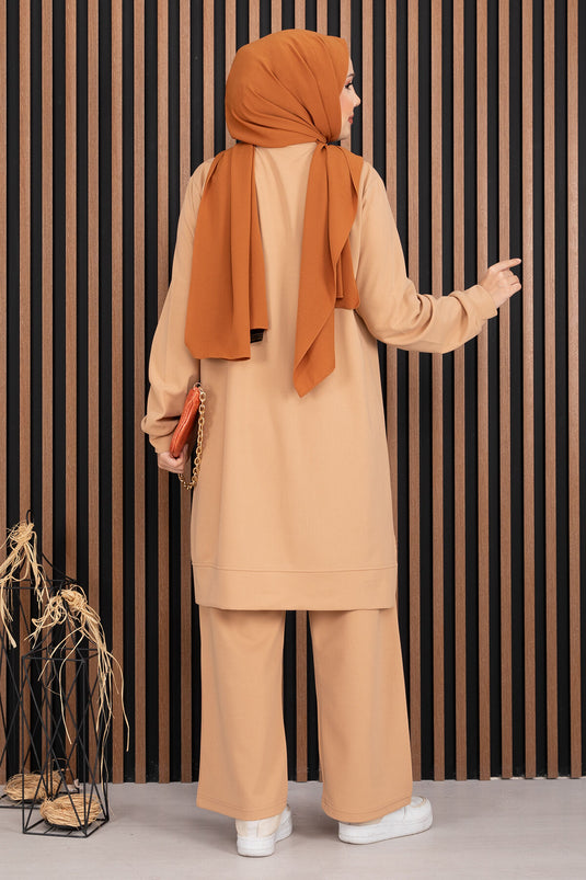 Arma Detaylı Spor İkili Tesettür Takım Camel