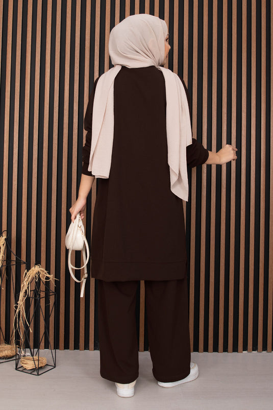 Ensemble hijab deux pièces Arma Detailed Sport couleur marron café