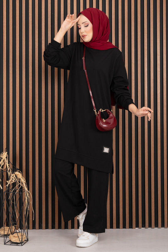 Set hijab sportivo in due pezzi con dettagli Emblem, nero