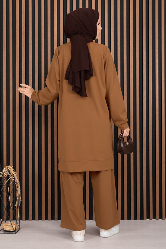 Sportief Modest Twee-Delig Set Met Arm Details Taupe