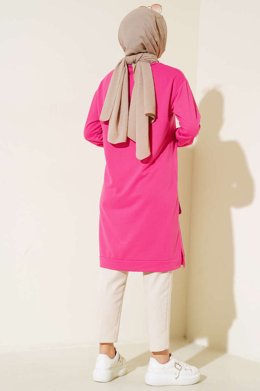 Arm Detailed Long Tunic Fuchsia