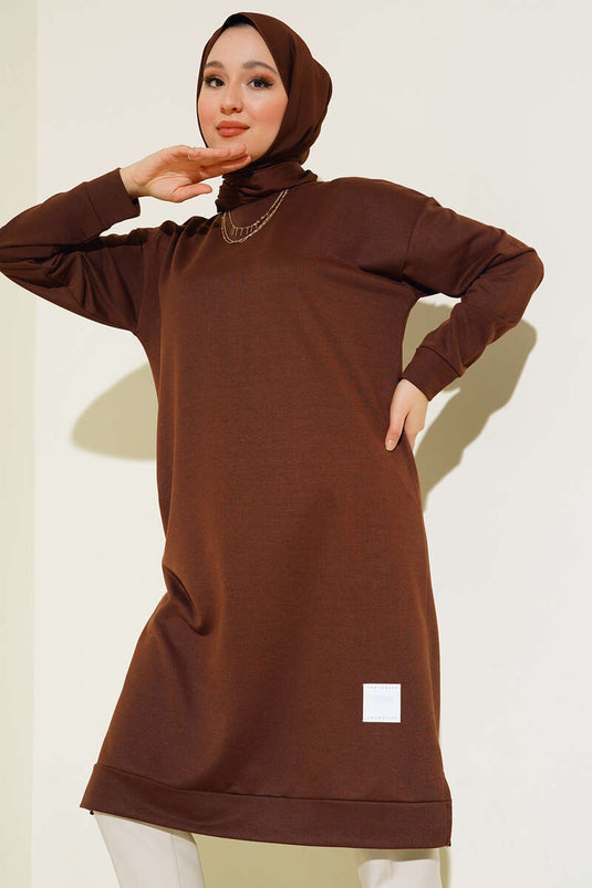 Emblem Detailed Long Tunic Brown