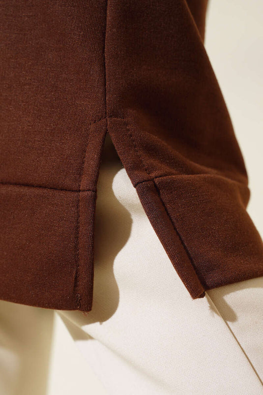 Emblem Detailed Long Tunic Brown