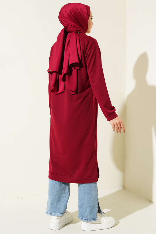 Arm Detailed Long Tunic Burgundy
