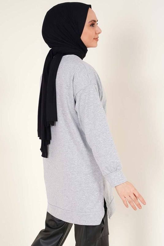 Tunique fendue avec écusson gris mélangé