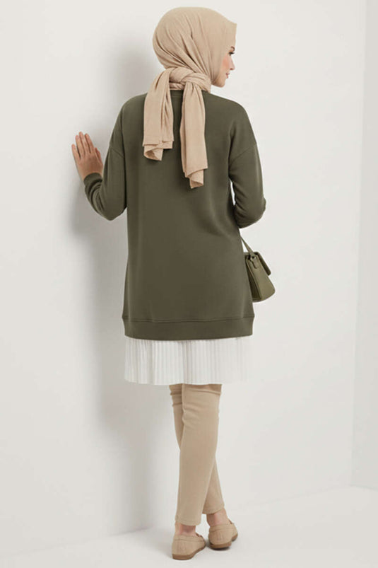 Tunique plissée avec emblème et jupe inférieure, kaki