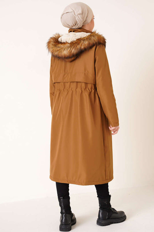 Embroidered Waist Drawstring Coat Latte