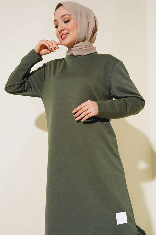 بدلة مزدوجة مطرزة بأرجل واسعة كاكي