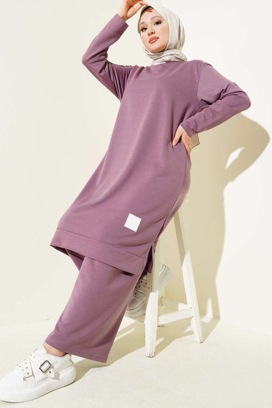 Armalı Bol Paça İkili Takım Magenta