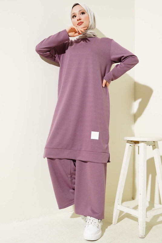 Armalı Bol Paça İkili Takım Magenta