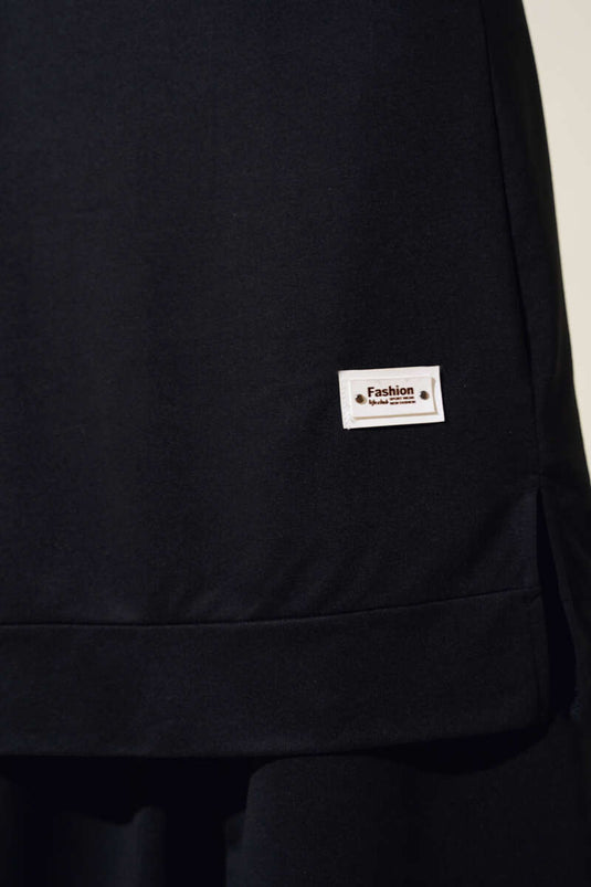 Ensemble deux pièces à jambes larges avec broderie, noir