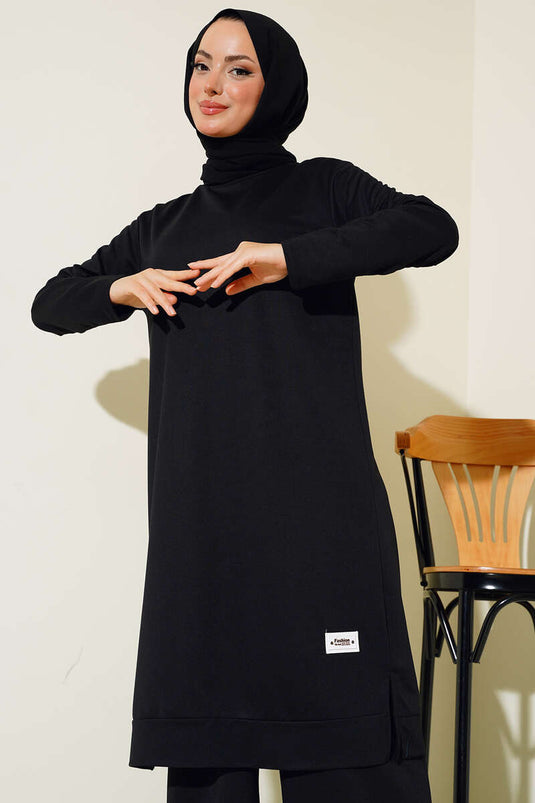 Patterned Wide-Leg Two-Piece Set Black