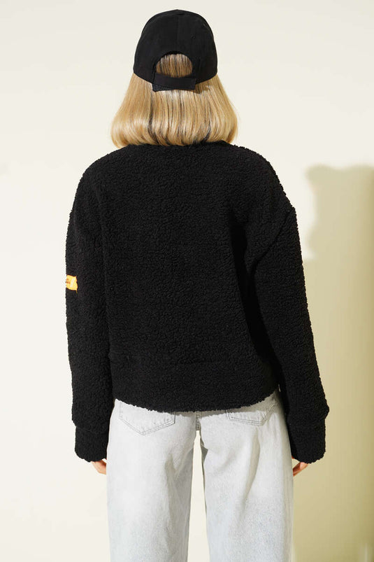 Giacca corta decorata in bouclé, nera