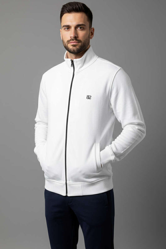 Herren-Strickjacke mit Emblem und Reißverschluss, Ecru