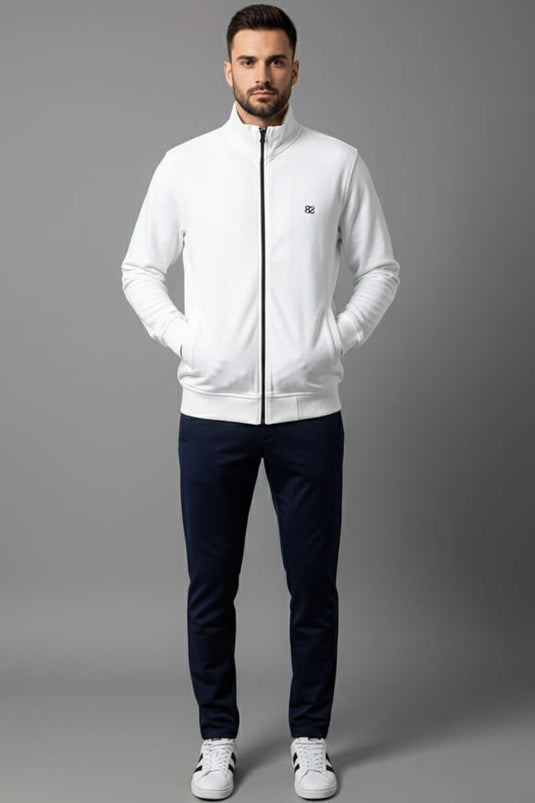 كارديجان رجالي مزين بشعار وسحاب، لون بيج فاتح