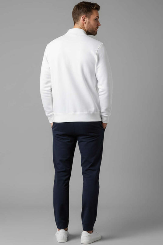 كارديجان رجالي مزين بشعار وسحاب، لون بيج فاتح