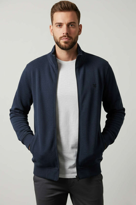 Herren-Strickjacke mit Emblem und Reißverschluss, Marineblau