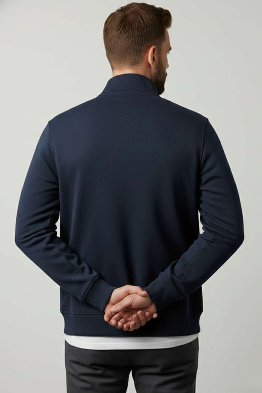 كارديجان رجالي مزين بشعار وسحاب، أزرق داكن