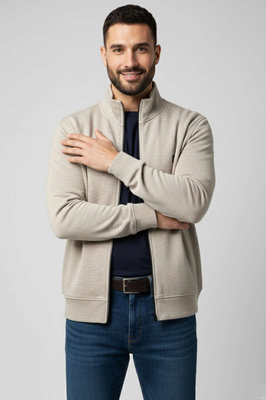 Cardigan da uomo con stemma e cerniera, colore visone