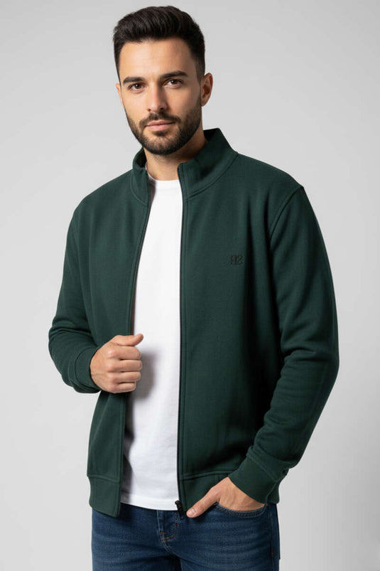Cardigan da uomo con stemma e cerniera, verde scuro