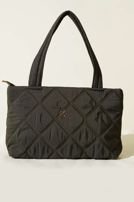 Dameshandtas met stiksel en embleem, kaki