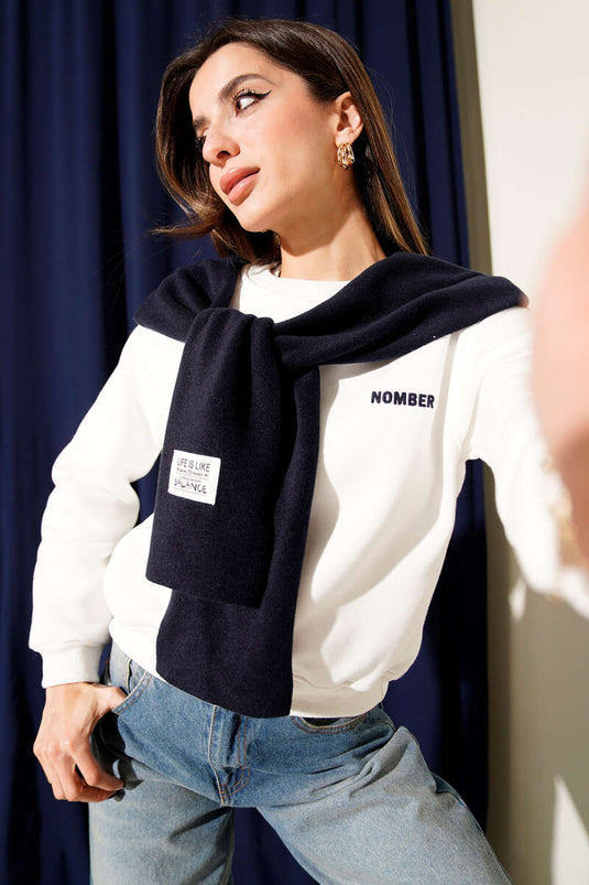 سويت شيرت قطني ثلاثي الخيوط برقعة ووشاح قطبي كحلي