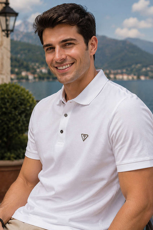 Armalı Polo Yaka Çıtçıtlı Erkek T-shirt Beyaz