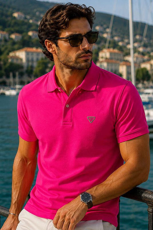 Armalı Polo Yaka Çıtçıtlı Erkek T-shirt Fuşya