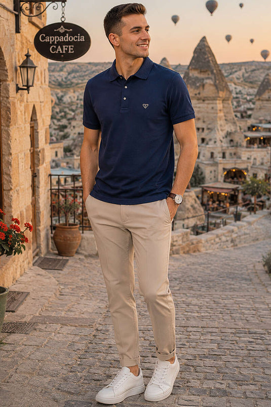 Armalı Polo Yaka Çıtçıtlı Erkek T-shirt Lacivert