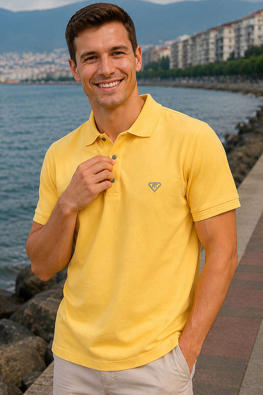 Armalı Polo Yaka Çıtçıtlı Erkek T-shirt Sarı