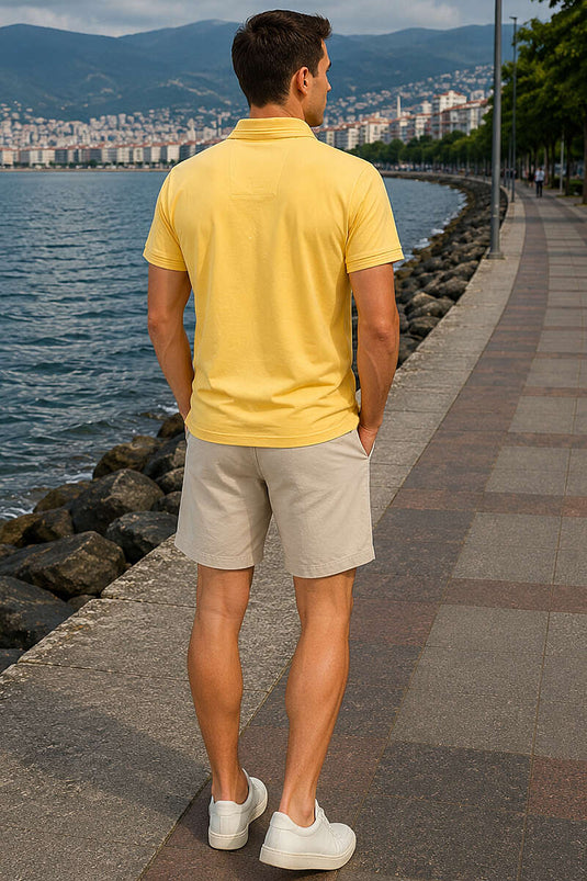 Armalı Polo Yaka Çıtçıtlı Erkek T-shirt Sarı