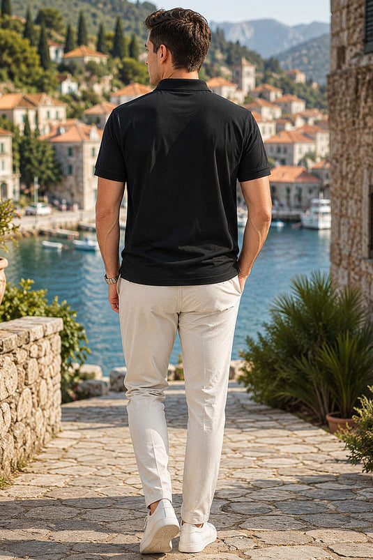 Armalı Polo Yaka Çıtçıtlı Erkek T-shirt Siyah