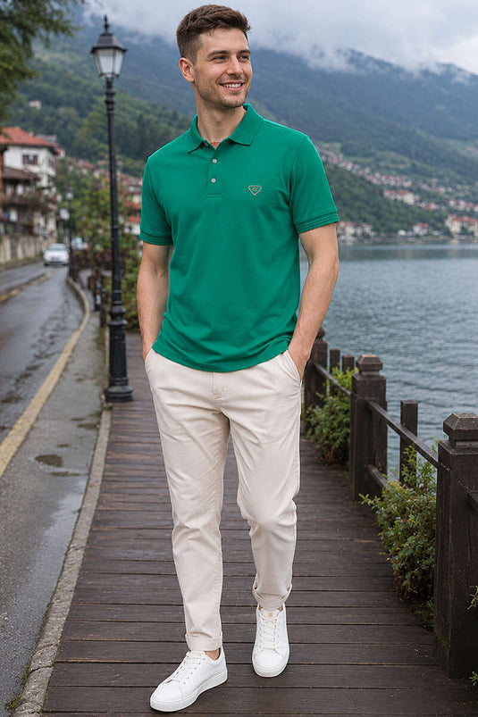 Armalı Polo Yaka Çıtçıtlı Erkek T-shirt Yeşil