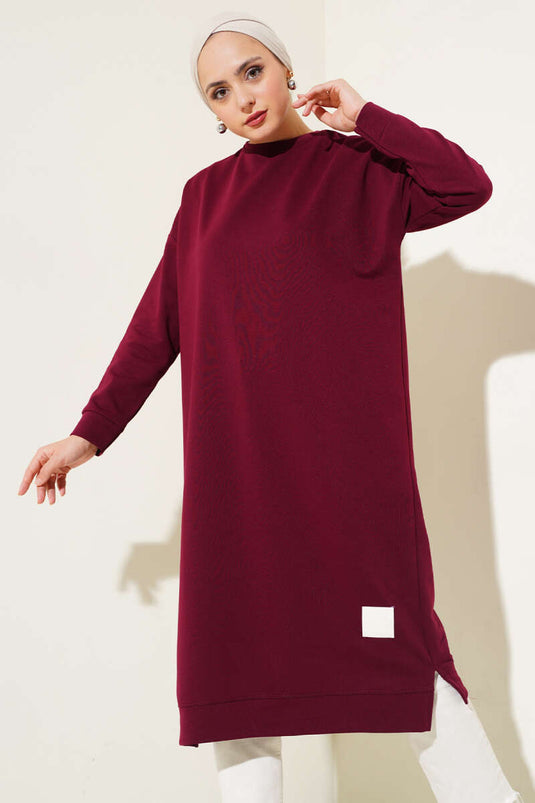 Long Basic Tunic with Emblem Burgundy