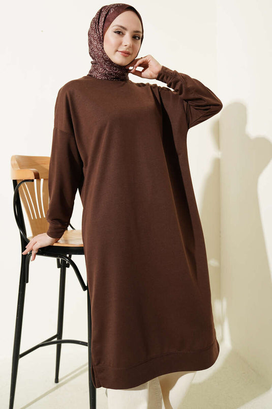 Long Basic Tunic with Emblem Brown