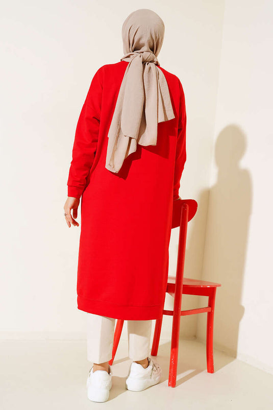 معطف من الأسلحة سترة طويلة أساسية باللون الأحمر