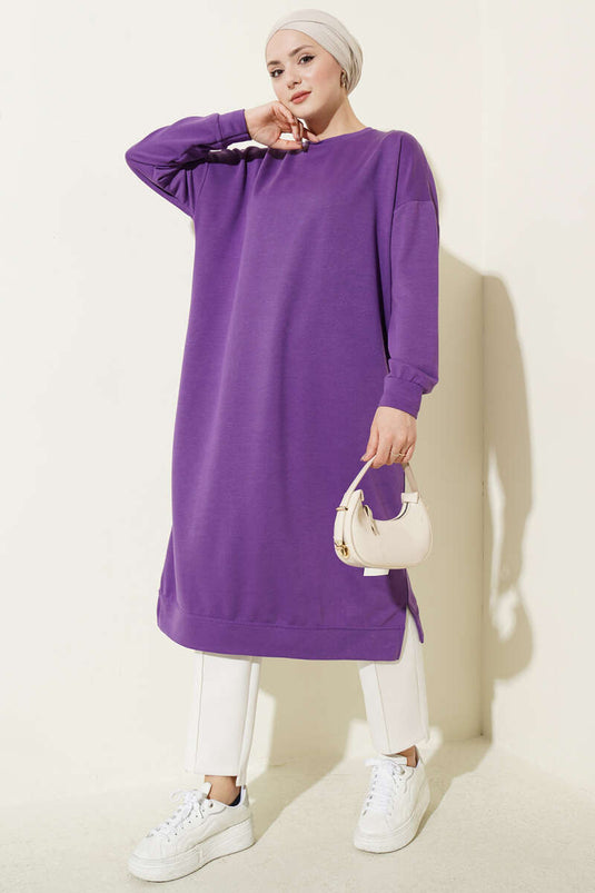 Long Basic Tunic with Emblem Lilac